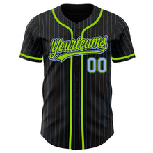 Загрузить изображение в средство просмотра галереи, Custom Black Light Blue Pinstripe Light Blue-Neon Green Authentic Baseball Jersey
