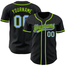 Загрузить изображение в средство просмотра галереи, Custom Black Light Blue Pinstripe Light Blue-Neon Green Authentic Baseball Jersey
