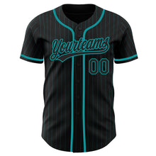 Загрузить изображение в средство просмотра галереи, Custom Black Teal Pinstripe Black Authentic Baseball Jersey
