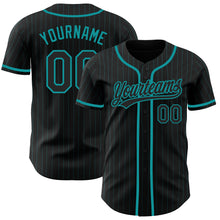 Загрузить изображение в средство просмотра галереи, Custom Black Teal Pinstripe Black Authentic Baseball Jersey
