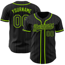 Загрузить изображение в средство просмотра галереи, Custom Black White Pinstripe Black-Neon Green Authentic Baseball Jersey
