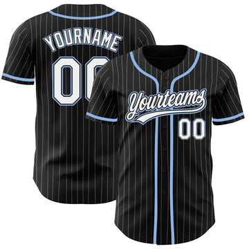 Custom Black White Pinstripe White-Light Blue Authentic Baseball Jersey