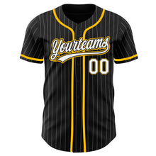 Laden Sie das Bild in den Galerie-Viewer, Custom Black White Pinstripe White-Gold Authentic Baseball Jersey
