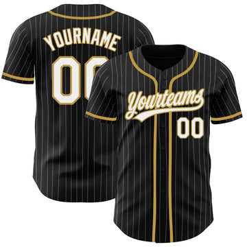 Custom Black White Pinstripe White-Old Gold Authentic Baseball Jersey