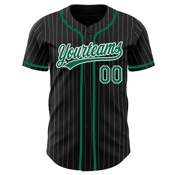 Custom Black White Pinstripe Kelly Green Authentic Baseball Jersey