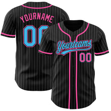 Загрузить изображение в средство просмотра галереи, Custom Black White Pinstripe Sky Blue-Pink Authentic Baseball Jersey
