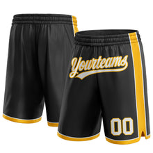 Загрузить изображение в средство просмотра галереи, Custom Black White-Gold Authentic Basketball Shorts
