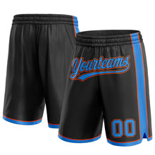 Laden Sie das Bild in den Galerie-Viewer, Custom Black Electric Blue-Orange Authentic Basketball Shorts
