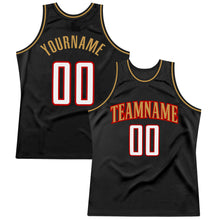 Load image into Gallery viewer, Custom Black White Red-Old Gold Authentic Throwback Basketball Jersey
