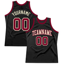 Load image into Gallery viewer, Custom Black Maroon-Cream Authentic Throwback Basketball Jersey
