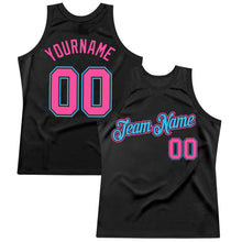 Load image into Gallery viewer, Custom Black Pink-Sky Blue Authentic Throwback Basketball Jersey
