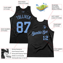 Load image into Gallery viewer, Custom Black Light Blue Authentic Throwback Basketball Jersey
