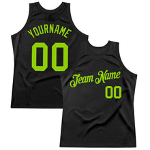 Load image into Gallery viewer, Custom Black Neon Green Authentic Throwback Basketball Jersey
