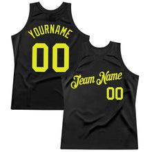 Load image into Gallery viewer, Custom Black Neon Yellow Authentic Throwback Basketball Jersey
