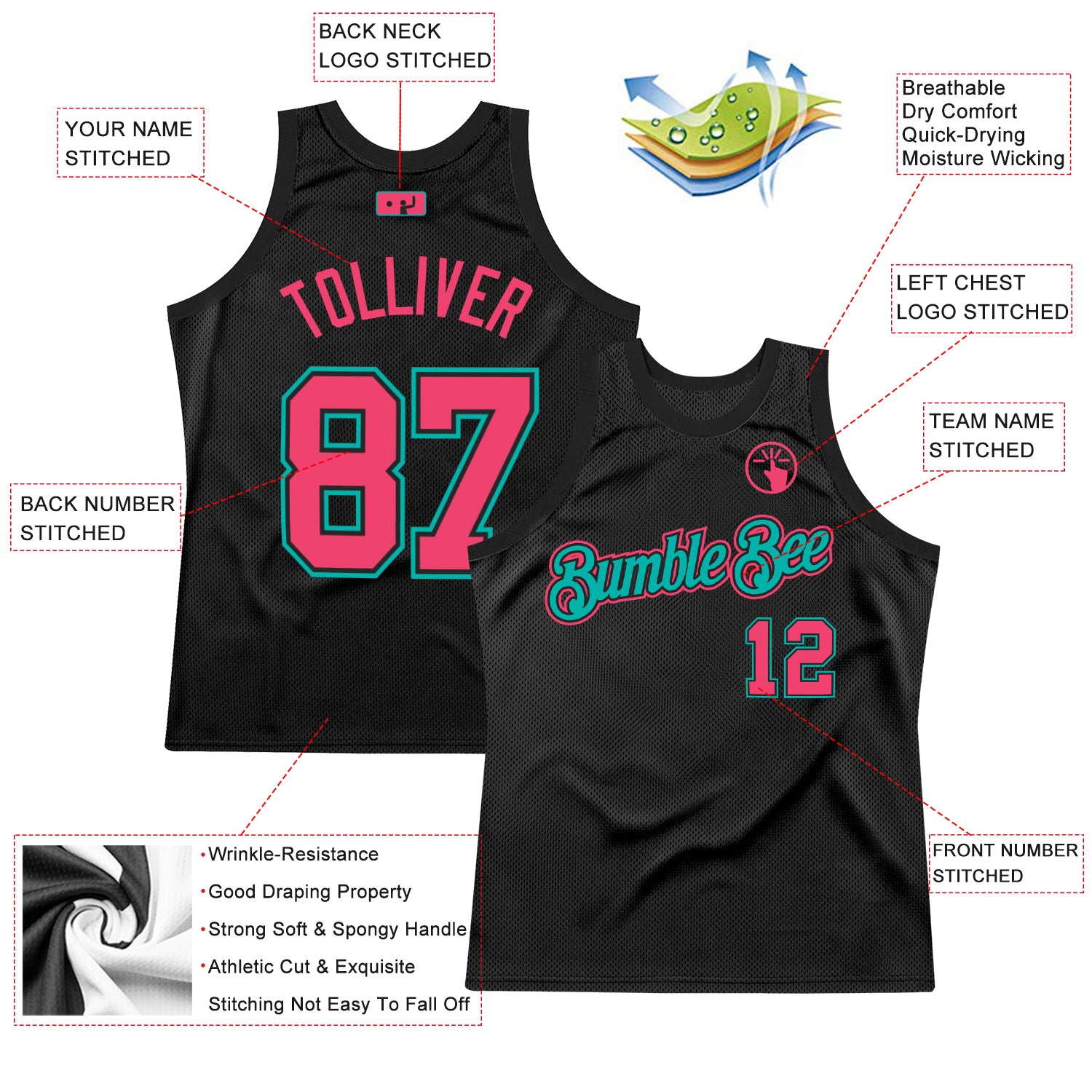 Custom Aqua Black-Neon Green Round Neck Sublimation Basketball