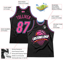 Laden Sie das Bild in den Galerie-Viewer, Custom Black Pink-Light Blue Authentic Throwback Basketball Jersey
