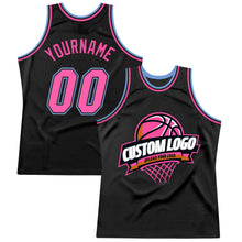 Laden Sie das Bild in den Galerie-Viewer, Custom Black Pink-Light Blue Authentic Throwback Basketball Jersey
