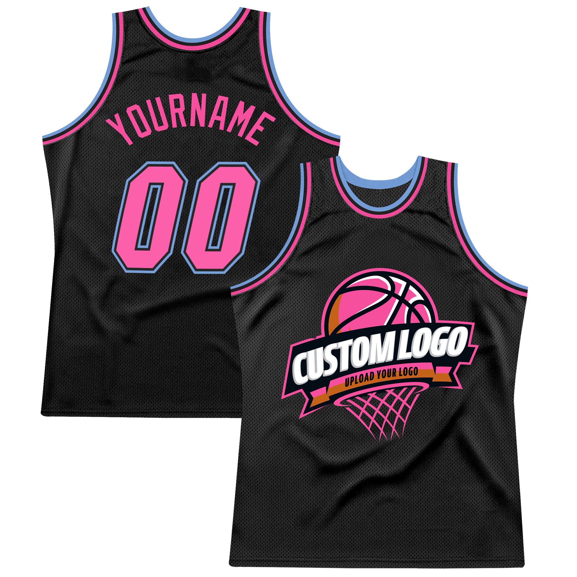 Custom Light Blue Pink-Black Authentic Throwback Basketball Jersey Discount