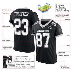 Custom Black White-Gray Mesh Authentic Football Jersey