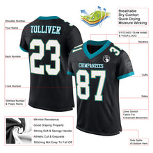 Загрузить изображение в средство просмотра галереи, Custom Black White-Teal Mesh Authentic Football Jersey
