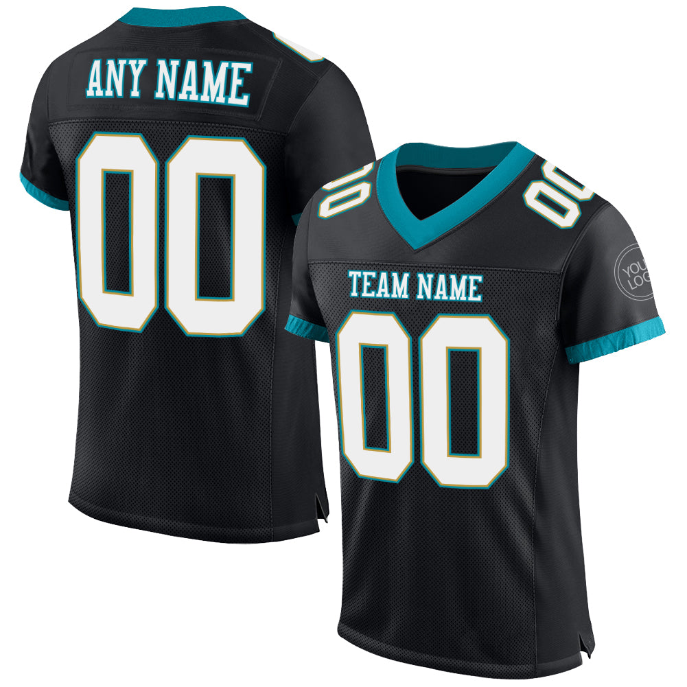 Cheap Custom Black White-Teal Mesh Authentic Football Jersey Free