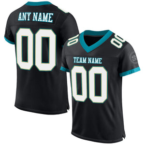 Custom Black White-Teal Mesh Authentic Football Jersey