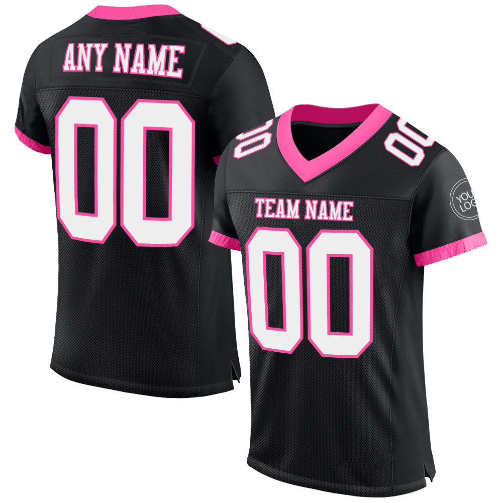 Custom Black Pink-White Authentic Football Jersey Men's Size:S