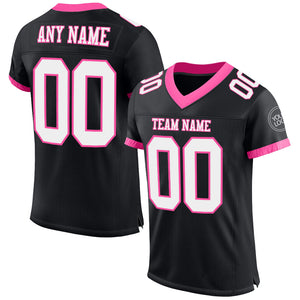 Custom Black White-Pink Mesh Authentic Football Jersey