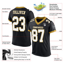 Laden Sie das Bild in den Galerie-Viewer, Custom Black White-Old Gold Mesh Authentic Football Jersey
