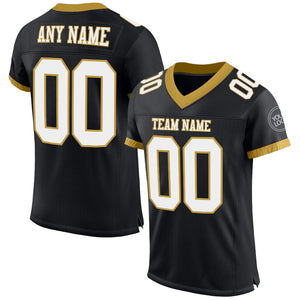 Custom Black White-Old Gold Mesh Authentic Football Jersey