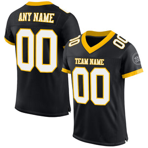 Custom Black White-Gold Mesh Authentic Football Jersey