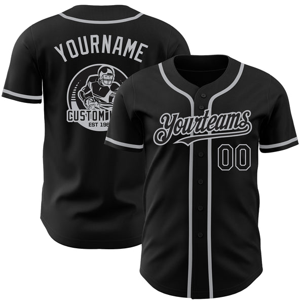 Custom Team Gray Baseball Authentic Black Jersey Black