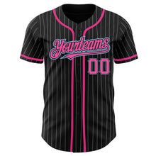 Charger l&#39;image dans la galerie, Custom Black White Pinstripe Pink-Light Blue Authentic Baseball Jersey
