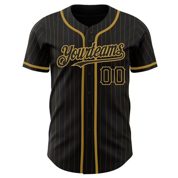 Custom Black Old Gold Pinstripe Red-Old Gold Authentic Baseball