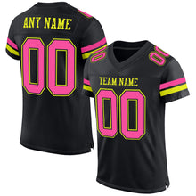 Загрузить изображение в средство просмотра галереи, Custom Black Pink-Neon Yellow Mesh Authentic Football Jersey
