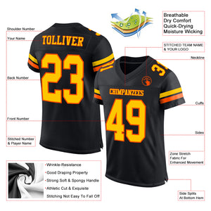 Custom Black Yellow-Orange Mesh Authentic Football Jersey