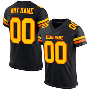 Custom Black Yellow-Orange Mesh Authentic Football Jersey