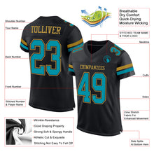 Load image into Gallery viewer, Custom Black Teal-Old Gold Mesh Authentic Football Jersey
