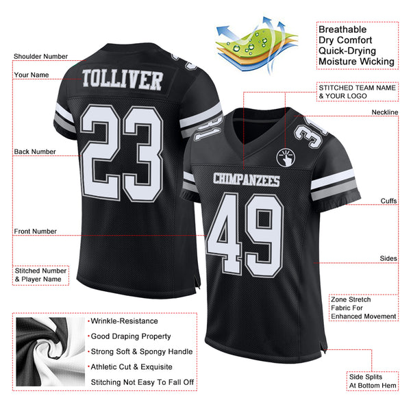 Cheap Custom Gray Black-White Mesh Authentic Football Jersey Free