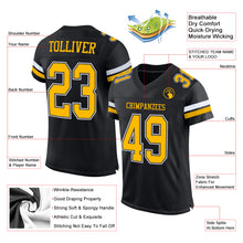 Загрузить изображение в средство просмотра галереи, Custom Black Gold-White Mesh Authentic Football Jersey
