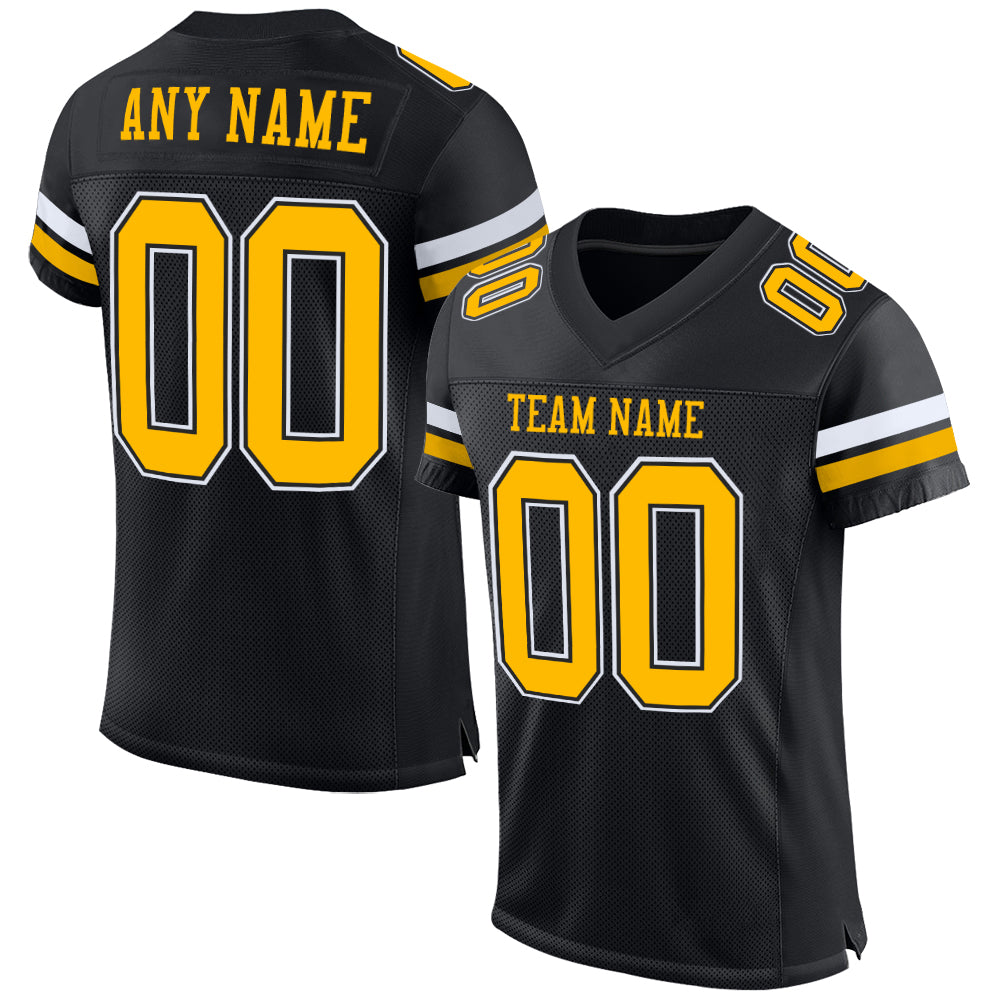 Cheap Custom White Black-Gold Mesh Authentic Football Jersey Free Shipping  – CustomJerseysPro