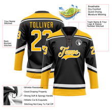 Laden Sie das Bild in den Galerie-Viewer, Custom Black Gold-White Hockey Lace Neck Jersey
