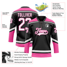 Laden Sie das Bild in den Galerie-Viewer, Custom Black White-Pink Hockey Lace Neck Jersey
