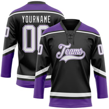 Загрузить изображение в средство просмотра галереи, Custom Black White-Purple Hockey Lace Neck Jersey
