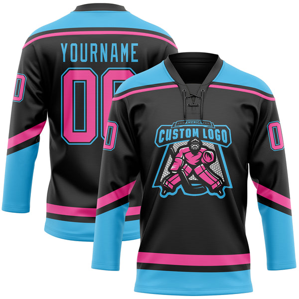 Cheap Custom Sky Blue Pink-Black Hockey Jersey Free Shipping –  CustomJerseysPro