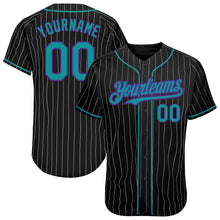 Загрузить изображение в средство просмотра галереи, Custom Black White Pinstripe Teal-Purple Authentic Baseball Jersey
