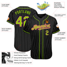 Загрузить изображение в средство просмотра галереи, Custom Black White Pinstripe Neon Green-Pink Authentic Baseball Jersey
