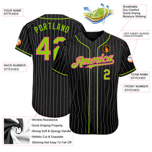 Custom Black White Pinstripe Neon Green-Pink Authentic Baseball Jersey