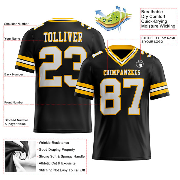 Cheap Custom White Black-Gold Mesh Authentic Football Jersey Free Shipping  – CustomJerseysPro