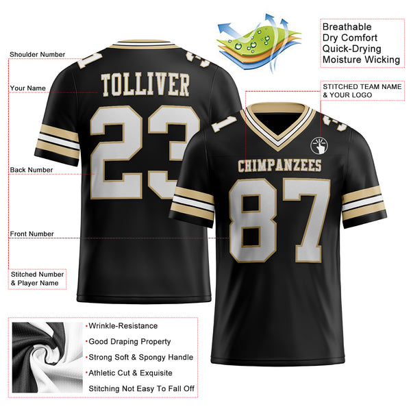 Custom Black Vegas Gold-White Drift Fashion Football Jersey Men's Size:M